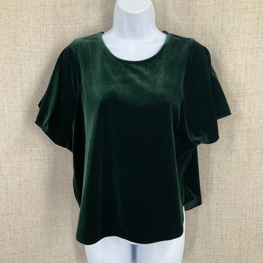 Madewell Velvet Top Womens S Forest Green Stretch Short Sleeve Minimalist